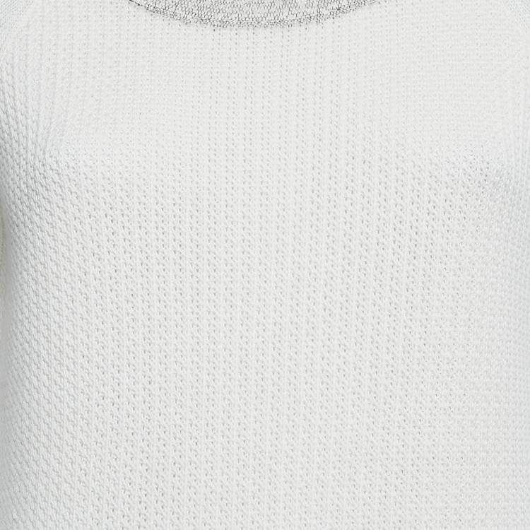 Pre Owned Chanel White Cotton Knit Round Neck Short Dress M