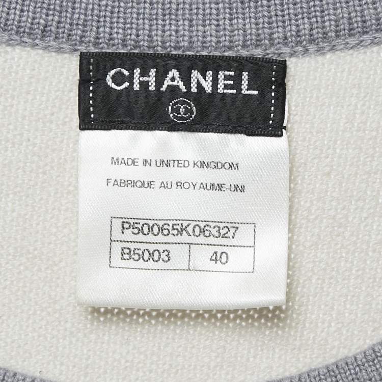 Pre Owned Chanel Grey Cashmere Contrast Trimmed Sweater Dress M