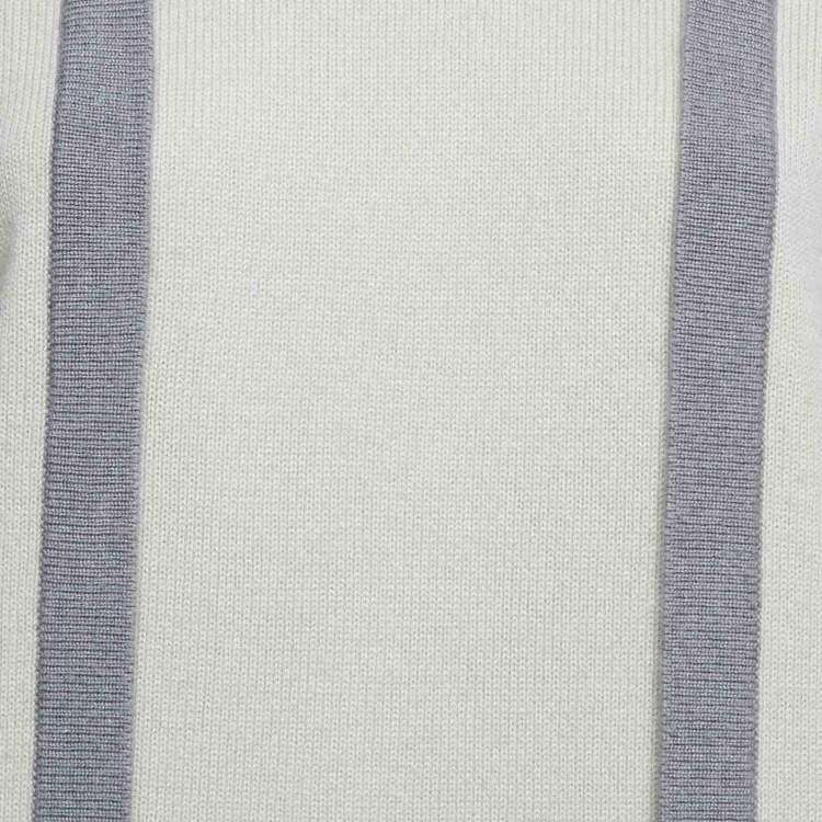 Pre Owned Chanel Grey Cashmere Contrast Trimmed Sweater Dress M