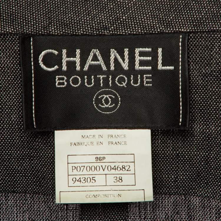 Pre Owned Chanel Grey Linen Formal Dress and Jacket Set M