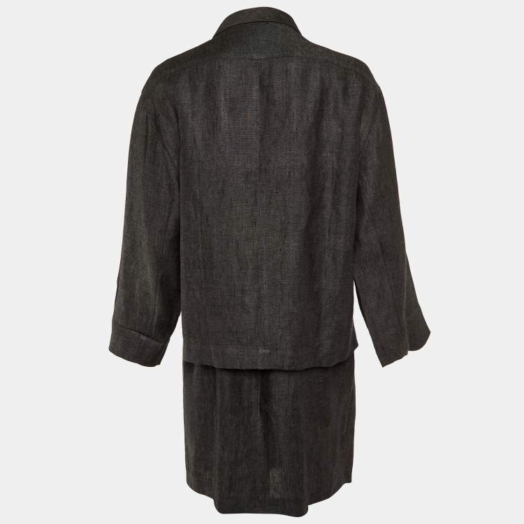 Pre Owned Chanel Grey Linen Formal Dress and Jacket Set M