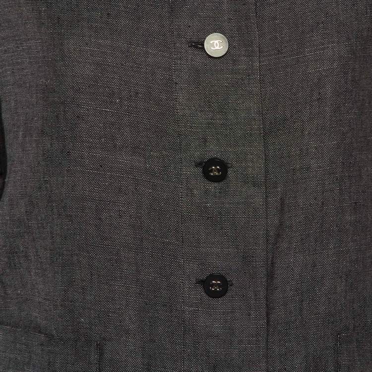Pre Owned Chanel Grey Linen Formal Dress and Jacket Set M