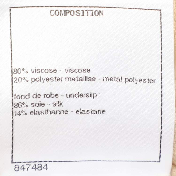 Pre Owned Chanel Metallick Beige Lurex Knit CC Rue Cambon Button Front Long Dress M