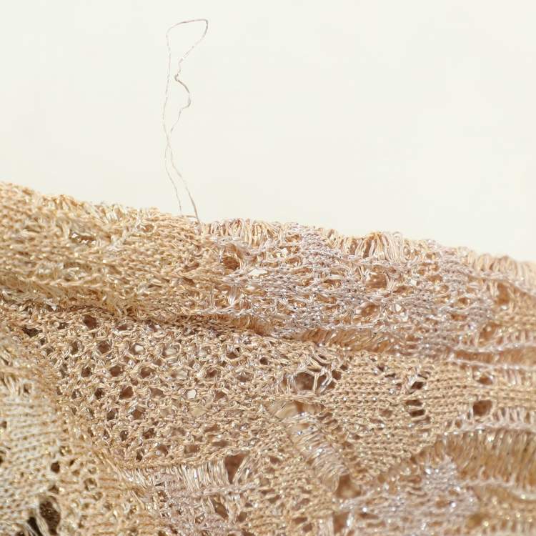 Pre Owned Chanel Metallick Beige Lurex Knit CC Rue Cambon Button Front Long Dress M