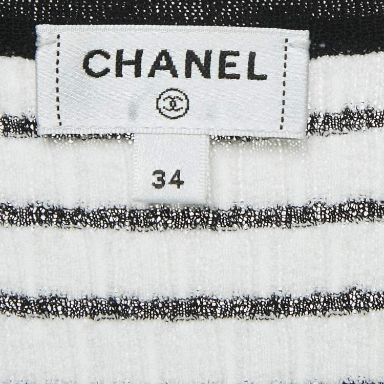 Pre Owned Chanel White Stripe Textured Knit Top S