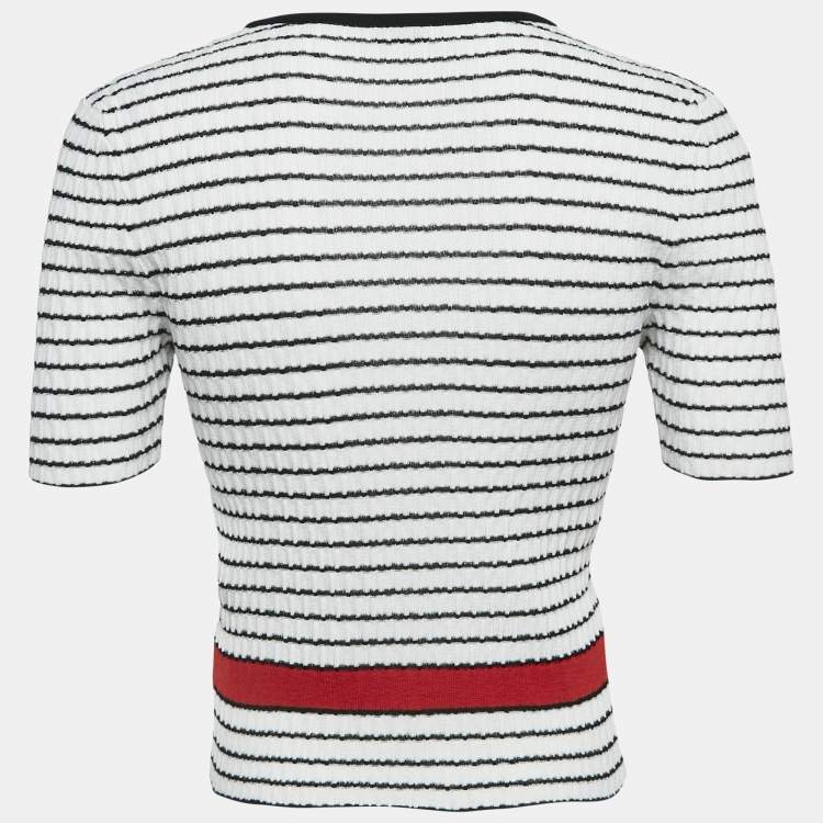 Pre Owned Chanel White Stripe Textured Knit Top S