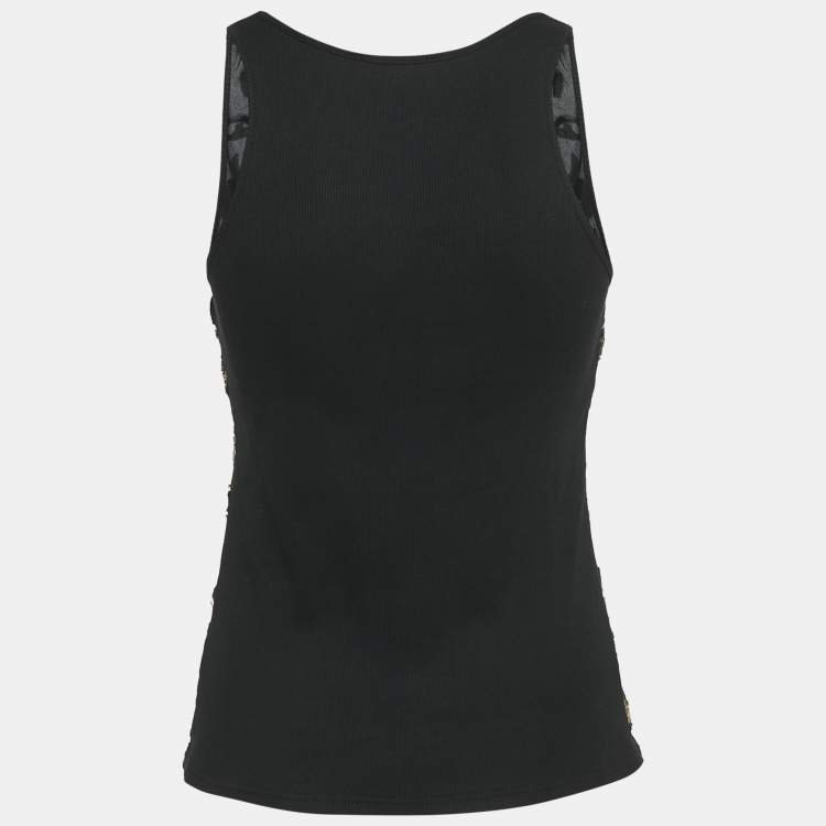 Pre Owned Chanel Black Fil-coupe and Rip Knit Tank Top M