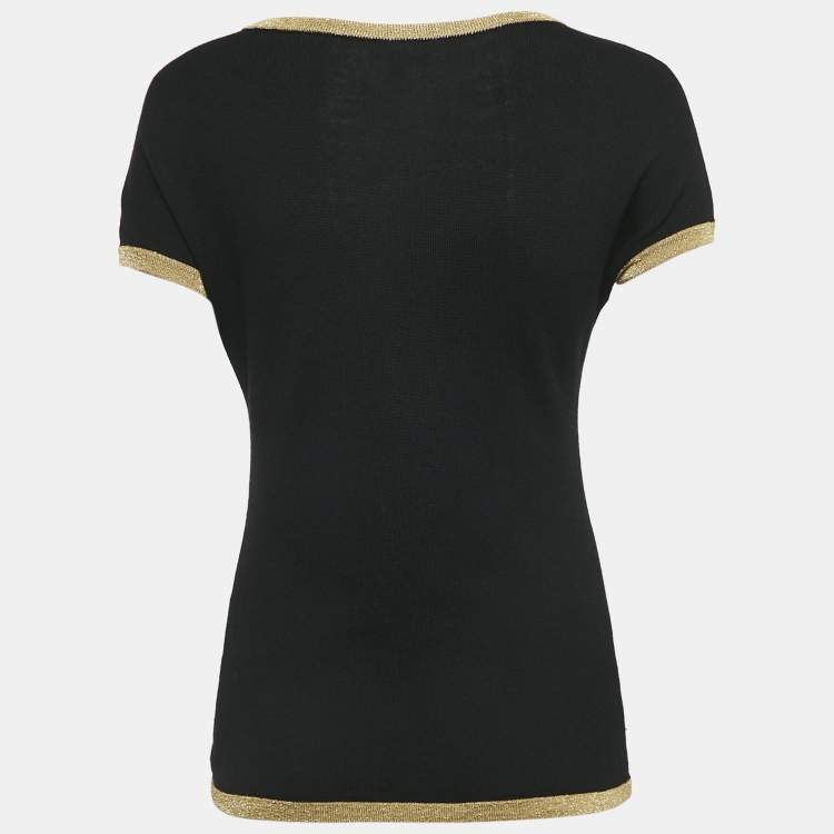 Pre Owned Chanel Black CC  Beetle Lurex Wool Knit Crew Neck Top M