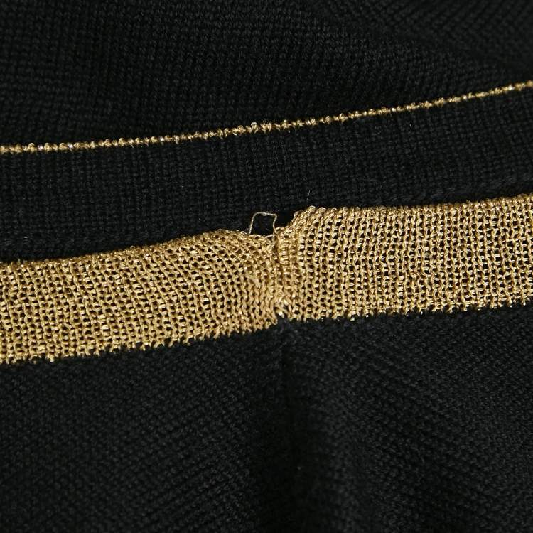 Pre Owned Chanel Black CC  Beetle Lurex Wool Knit Crew Neck Top M