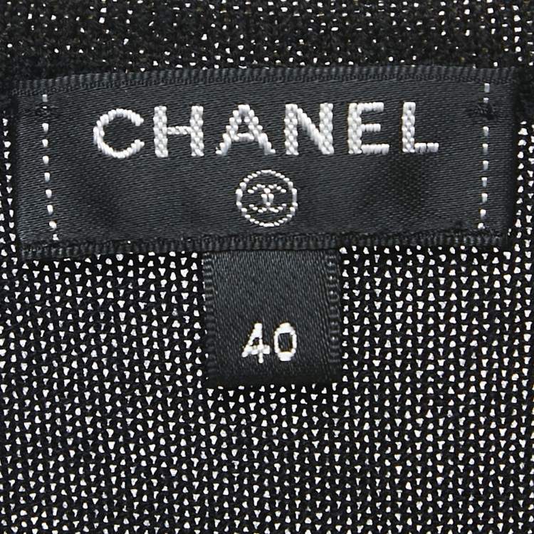 Pre Owned Chanel Black CC  Beetle Lurex Wool Knit Crew Neck Top M