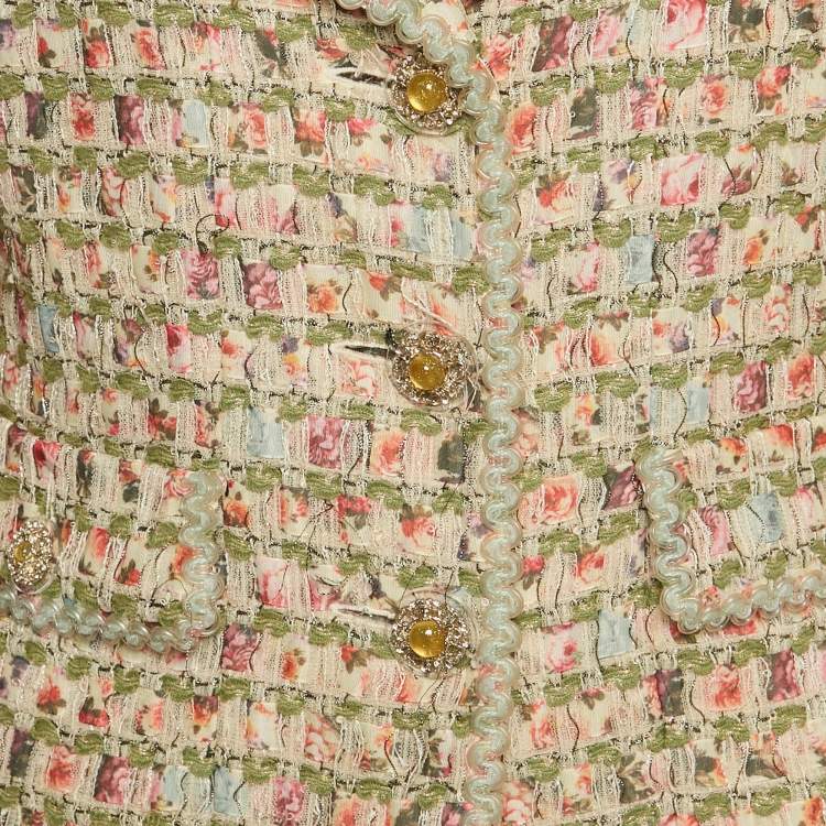 Pre Owned Chanel Beige/Multicolor Tweed Button Detail Jacket L
