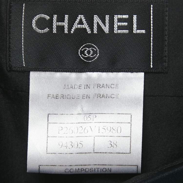 Pre Owned Chanel Navy Blue Satin Silk Pleated Short Skirt M