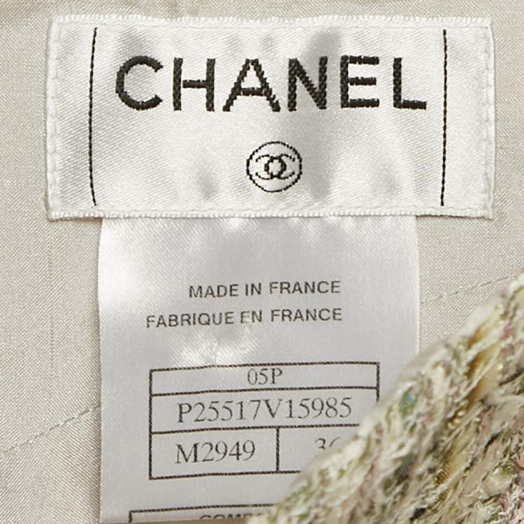 Pre Owned Chanel White Sequin Embellished Tweed Pencil Skirt S