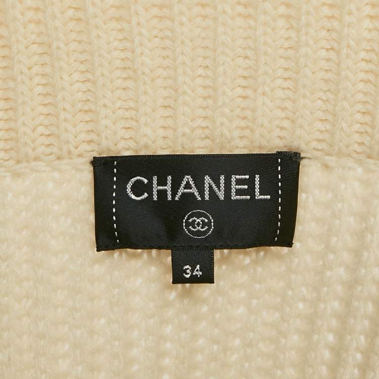 مملوكة مسبقًا Chanel Black/White Cable Knit and Shearling  Zip-Up Jacket S