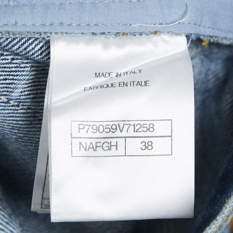 Pre Owned Chanel Blue Paisley and CC Print Denim Straight Leg Jeans M Waist 28"