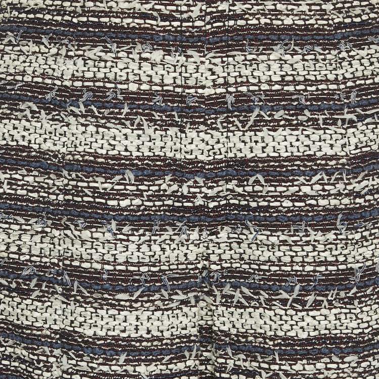 Pre Owned Chanel Blue Tweed Pleated Pencil Skirt L