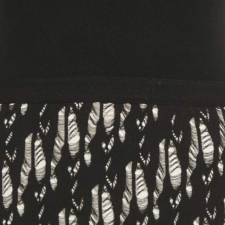 Pre Owned Chanel Black Rib Knit and Patterned Knit Sleeveless Short Dress M