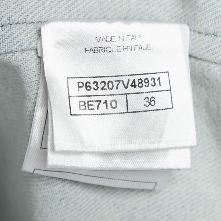 Pre Owned Chanel Blue Tweed Trim Collar Denim Raw Edges Jacket S