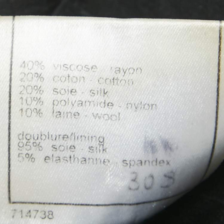 Pre Owned Chanel Black/White Tweed Fringed Button Front Jacket L