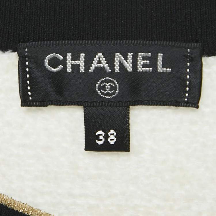 Pre Owned Chanel White Terry Cotton Knit Embellished Button Short Dress M