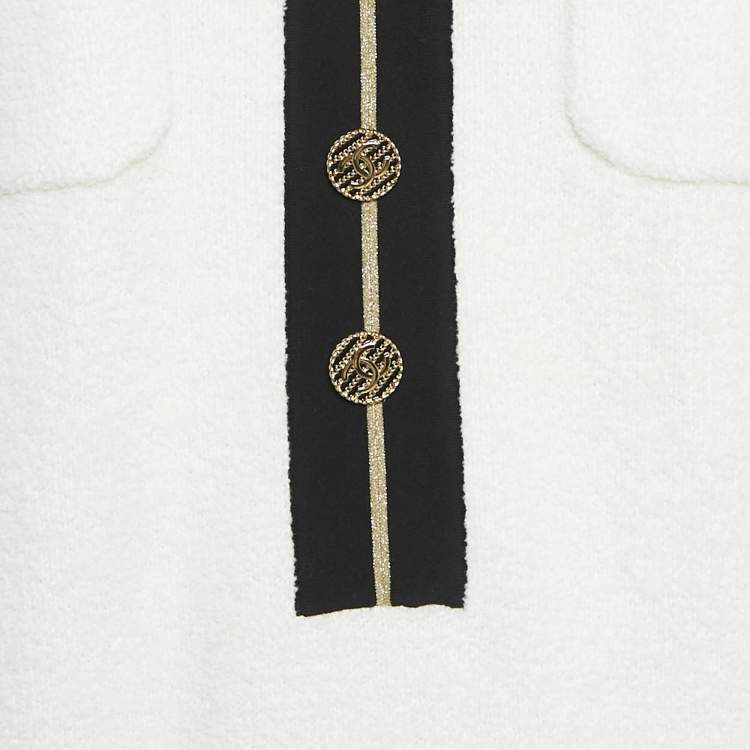 Pre Owned Chanel White Terry Cotton Knit Embellished Button Short Dress M
