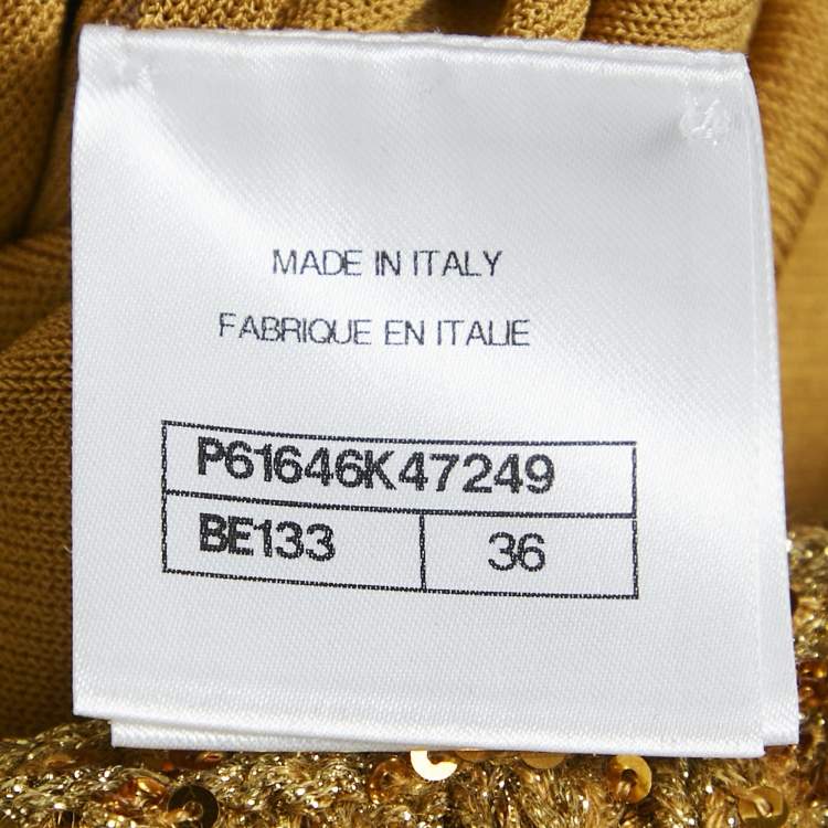 Pre Owned Chanel Gold Sequin Embellished Rib Knit Mini Sweater Dress S