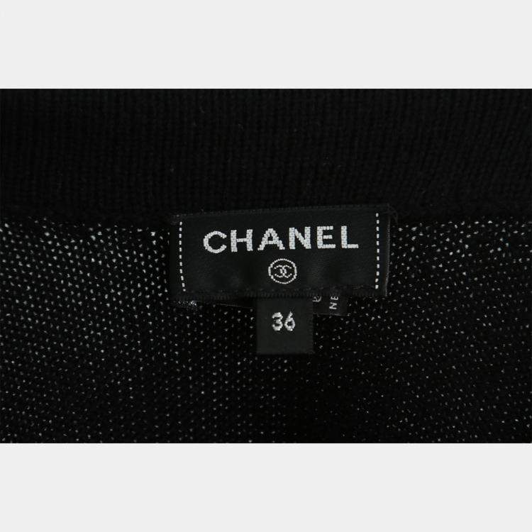Pre Owned Chanel Black & Off-White Cashmere Detachable Buttoned Cardigan FR Women 36