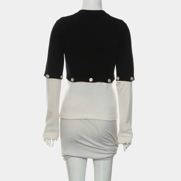 Pre Owned Chanel Black & Off-White Cashmere Detachable Buttoned Cardigan FR Women 36