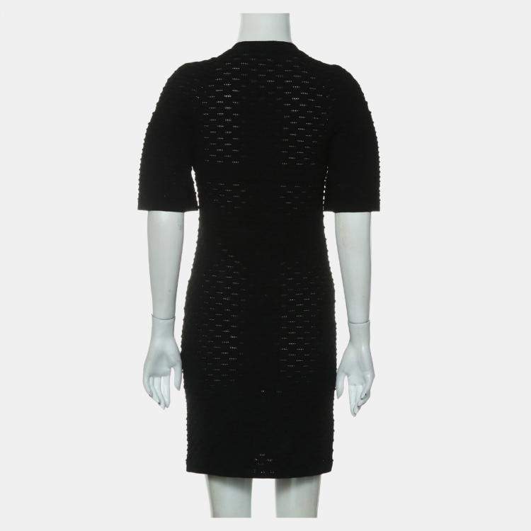 مملوكة مسبقًا Chanel Black Wool Knitted Short Sleeve Dress FR Women 34