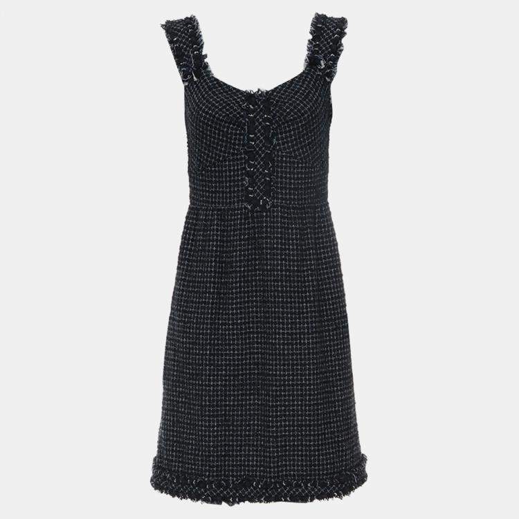 مملوكة مسبقًا Chanel Dark Blue Tweed Sleeveless Dress FR Women 40