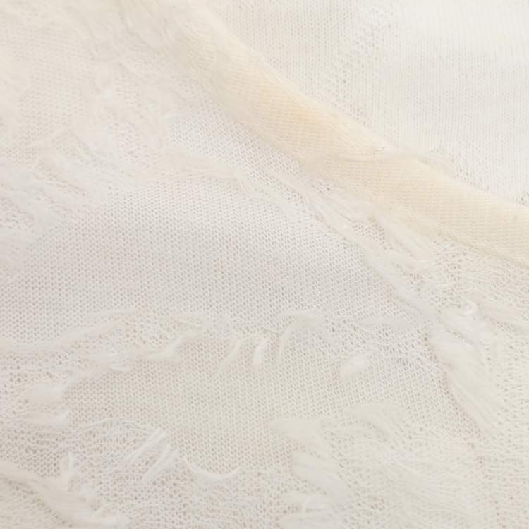 Pre Owned Chanel White Fabric Camelia Top L