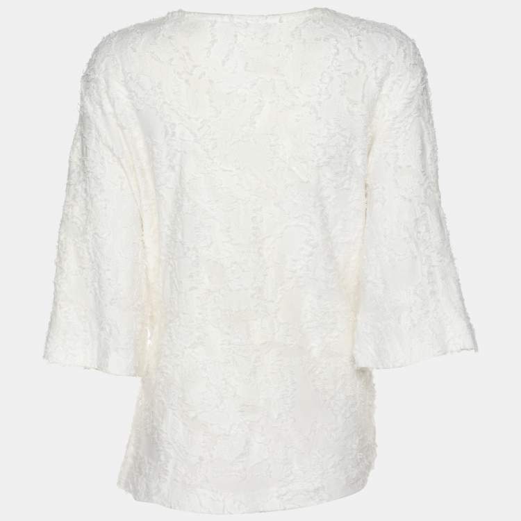 Pre Owned Chanel White Fabric Camelia Top L