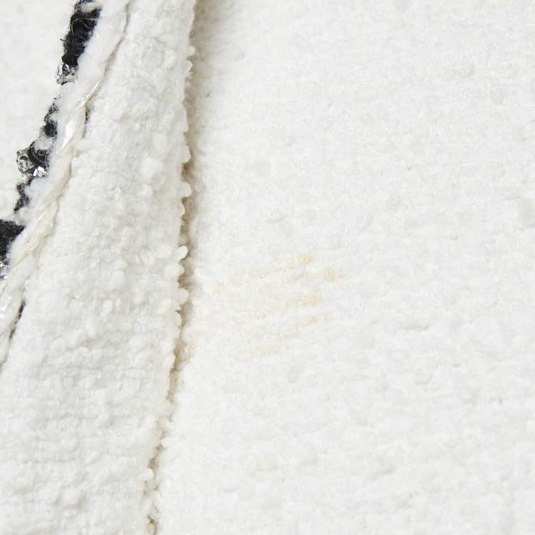 Pre Owned Chanel White Tweed Sleeveless Mini Dress M