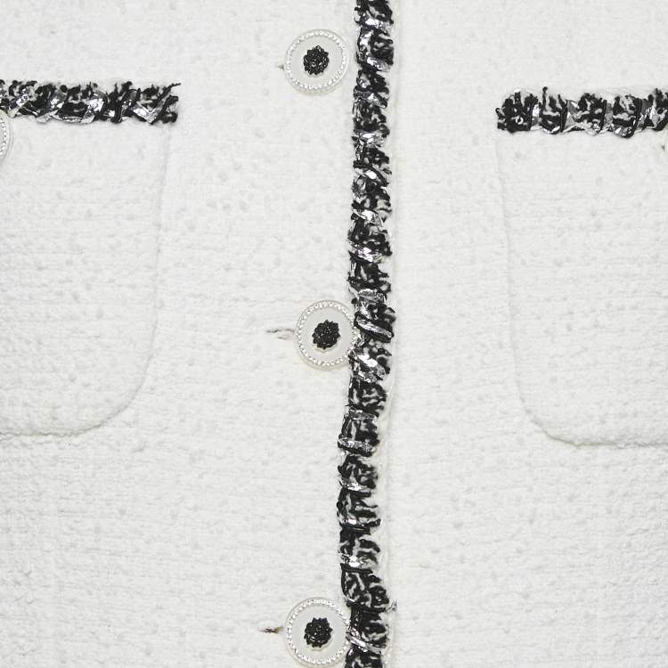 Pre Owned Chanel White Tweed Sleeveless Mini Dress M