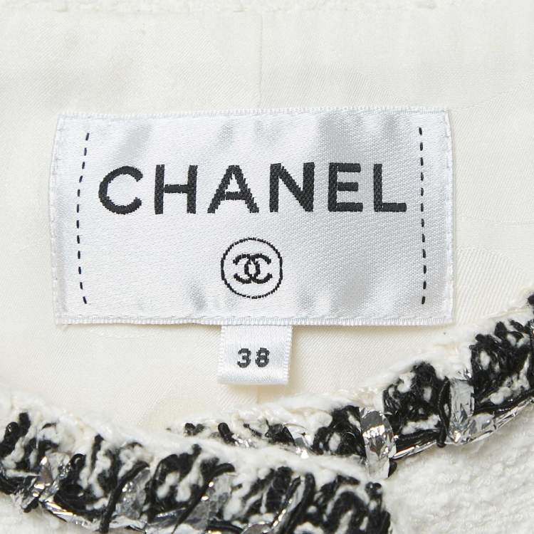 Pre Owned Chanel White Tweed Sleeveless Mini Dress M