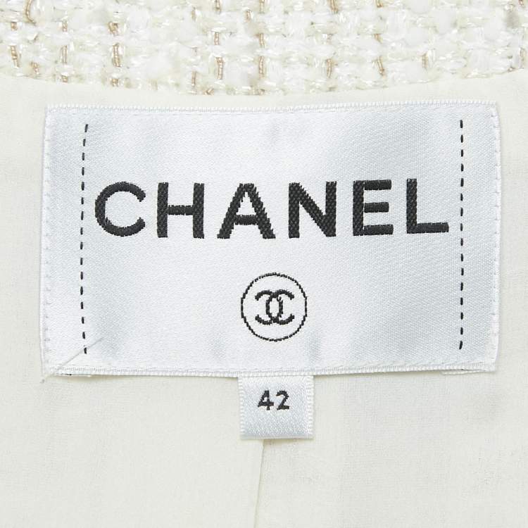 Pre Owned Chanel White Fantasy Tweed Jacket M