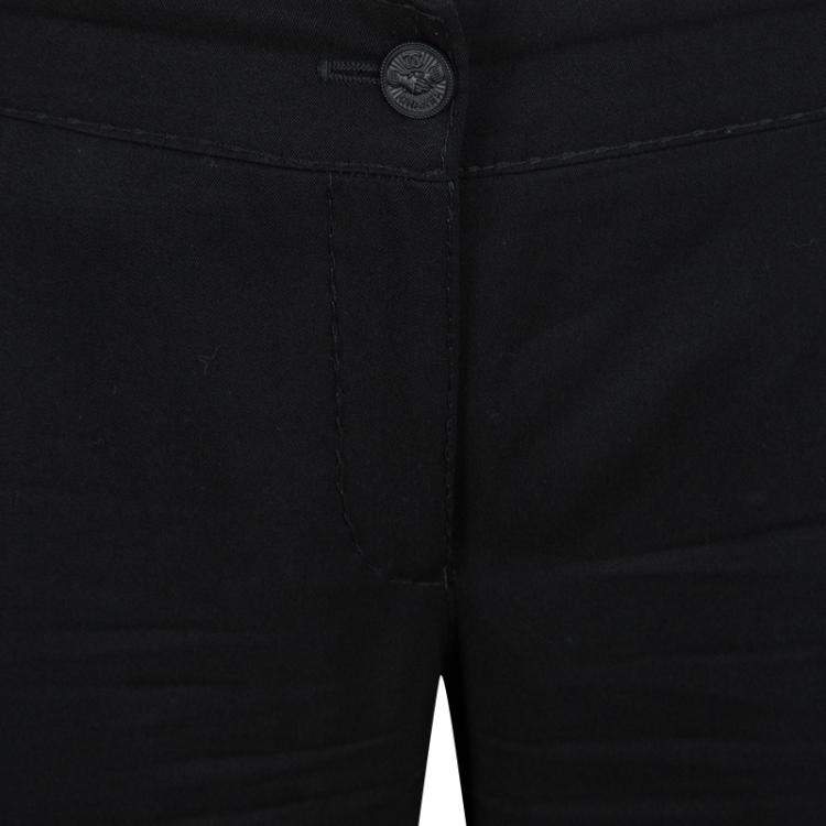 Pre Owned Chanel Black Wool Top Stitch Detail Wide Leg Trousers L