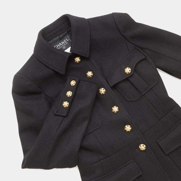 Pre Owned Chanel Black Wool Gripoa Button Jacket 38