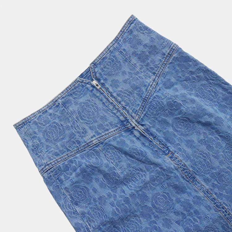 Pre Owned Chanel Cc Logo Camellia Skirt Size 36 Blue Cotton100%