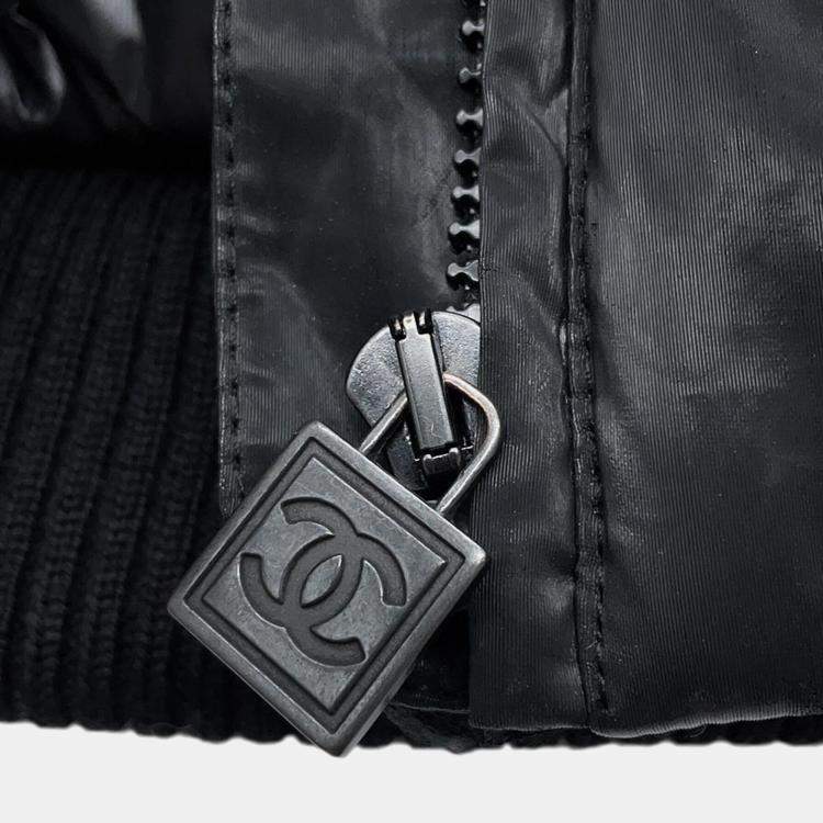 Pre Owned Chanel Black Polyurethane and Nylon Hooded Vest Size 38