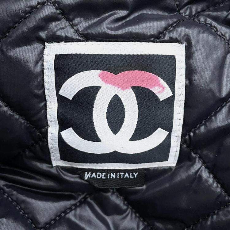 Pre Owned Chanel Black Polyurethane and Nylon Hooded Vest Size 38