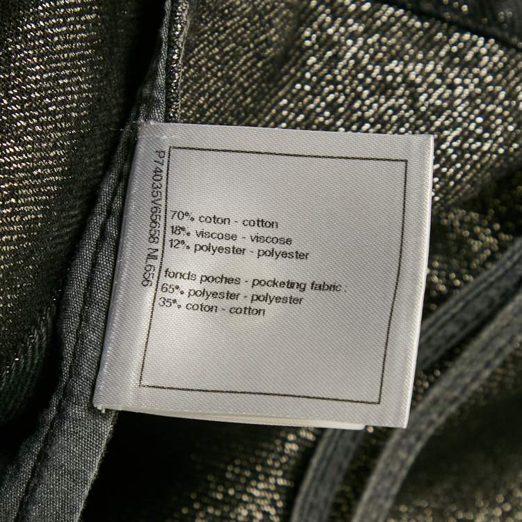 Pre Owned Chanel Grey logo Applique Lurex Denim No5 Mini Skirt S