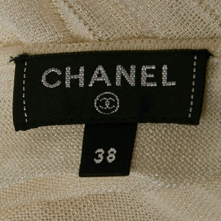 Pre Owned Chanel Off-White Knit Pleated Knee-Length Dress M