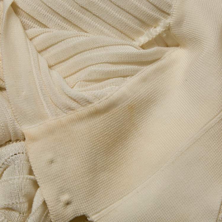 Pre Owned Chanel Off-White Knit Pleated Knee-Length Dress M