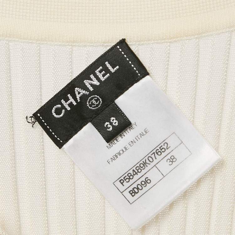 Pre Owned Chanel Off-White Knit Pleated Knee-Length Dress M