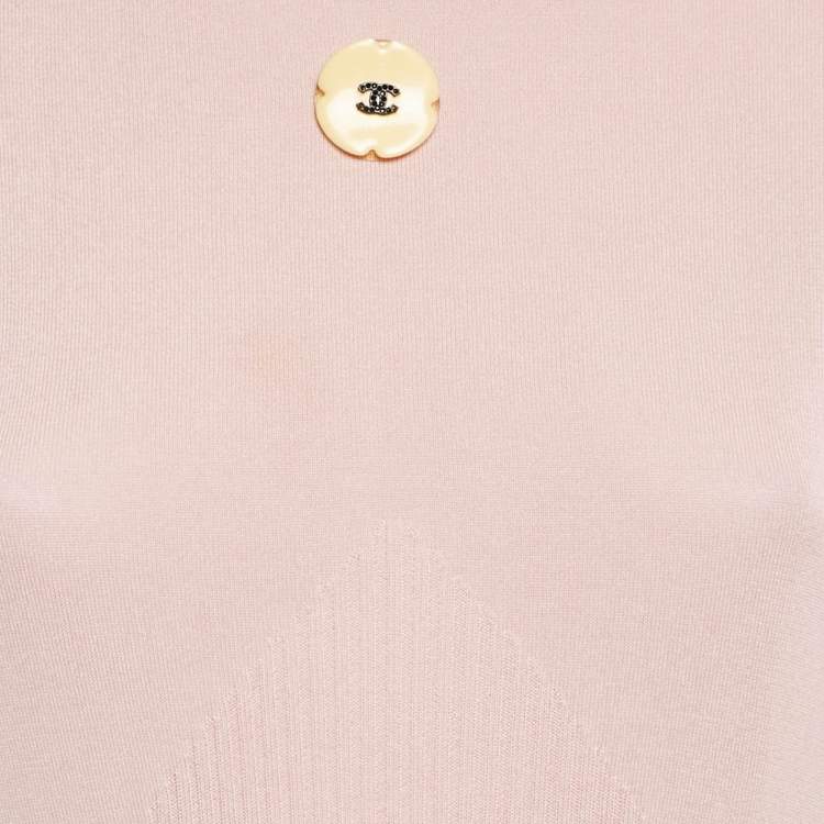 Pre Owned Chanel Light Pink Knit Bodycon Dress S