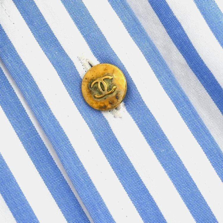 Pre Owned Chanel Blue Striped Button Front Shirt S