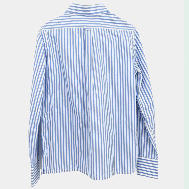 Pre Owned Chanel Blue Striped Button Front Shirt S