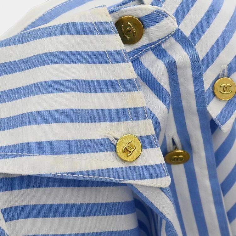 Pre Owned Chanel Blue Striped Button Front Shirt S