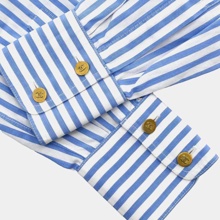Pre Owned Chanel Blue Striped Button Front Shirt S